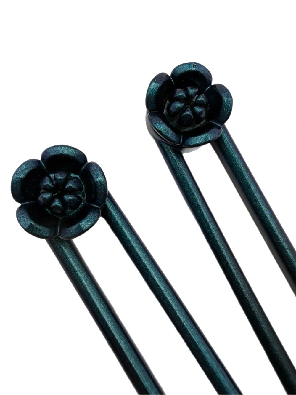 Vintage‑Style Teal Floral Hair Stick – Double‑Prong‎ Decorative Hairpin